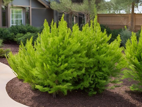 Landscape design of Hinoki False Cypress Slender